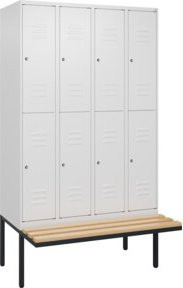 C+P Doppelstock-Spind Classic PLUS Sitzbank mit 4 Abteilen, Buche-Hartholz, B/T/H: 212 x 120 x 81,5 cm, Farbe: Grau/Weiß - Bild 1