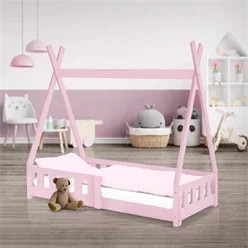ML-Design Kinderbett Tipi aus Kiefernholz in Pink mit Rausfallschutz und Lattenrost, B/T/H: 70 x 140 x 141 cm - Bild 1