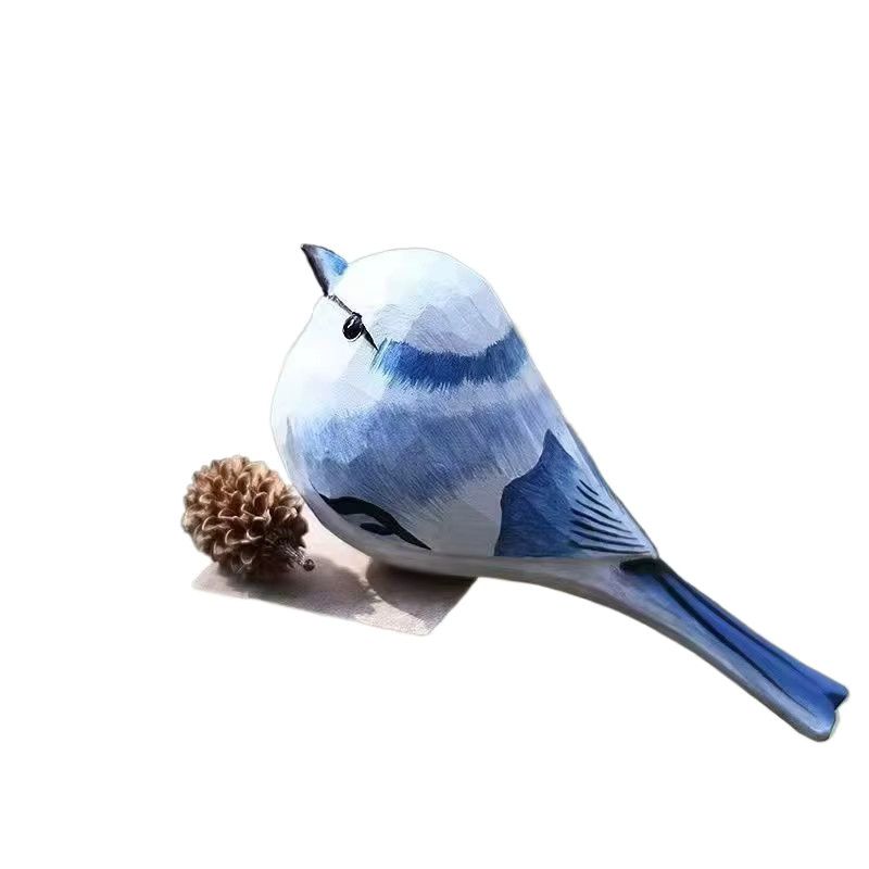 Handgeschnitztes buntes Vogel-Ornament aus Massivholz von bilibili als dekoratives Desktop-Accessoire - Bild 3
