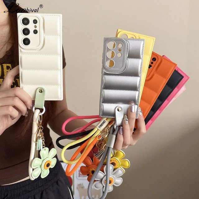 Samsung Handyhülle mit Sonnenblumen-Daunenjacken-Design und Lanyard für Galaxy S25 S26 Ultra S24 S23 S22 Plus A55 A56 A35 A16 A15 in Mehrfarbig - Bild 1