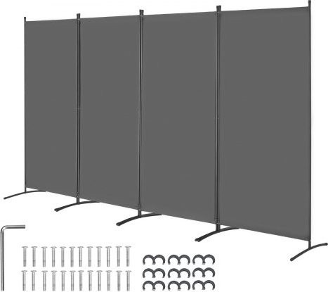 VEVOR Raumteiler 4 Paneele Paravent aus Eisen und Oxford-Gewebe, faltbarer Sichtschutz und freistehende Trennwand für Büro, Schlafzimmer oder Arbeitszimmer, Grau, B/T/H: 346,4 x 52,0 x 184,0 cm - Bild 1