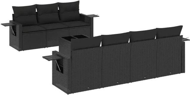 vidaXL 8-teilige Garten-Sofagarnitur aus Poly-Rattan in Schwarz mit Kissen und pulverbeschichtetem Stahlgestell - Bild 1