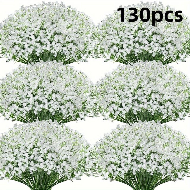 130 Stück künstliche Schleierkraut-Blumen in Weiß als Bouquet für Dekoration und besondere Anlässe wie Valentinstag oder Hochzeiten - Bild 1