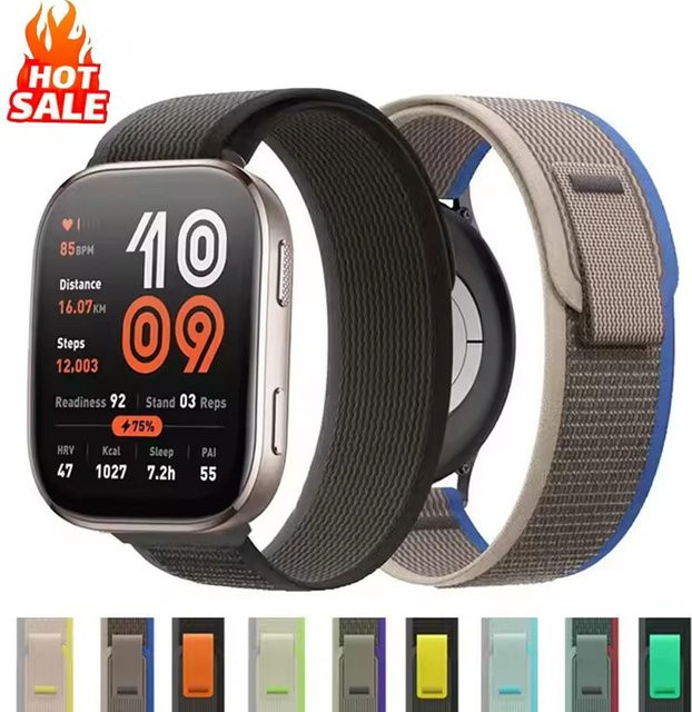 VATMENS Uhrenarmband Nylon, Schwarz, Amazfit Bip 6, Bip 5, 22 mm - Bild 1
