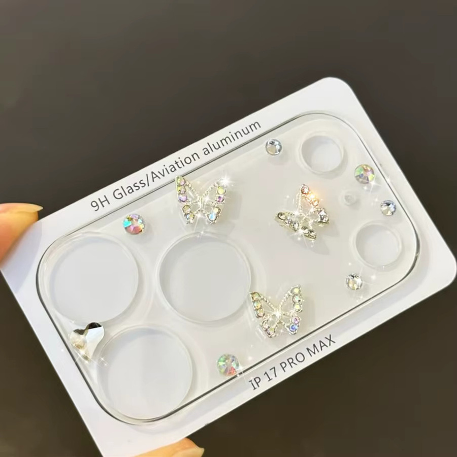 NUCWIN Handgefertigter Schmetterlings-Kirsch-Strass-Kameraschutz aus Glas für iPhone 17 Pro Max, Farbe: Rot - Bild 2