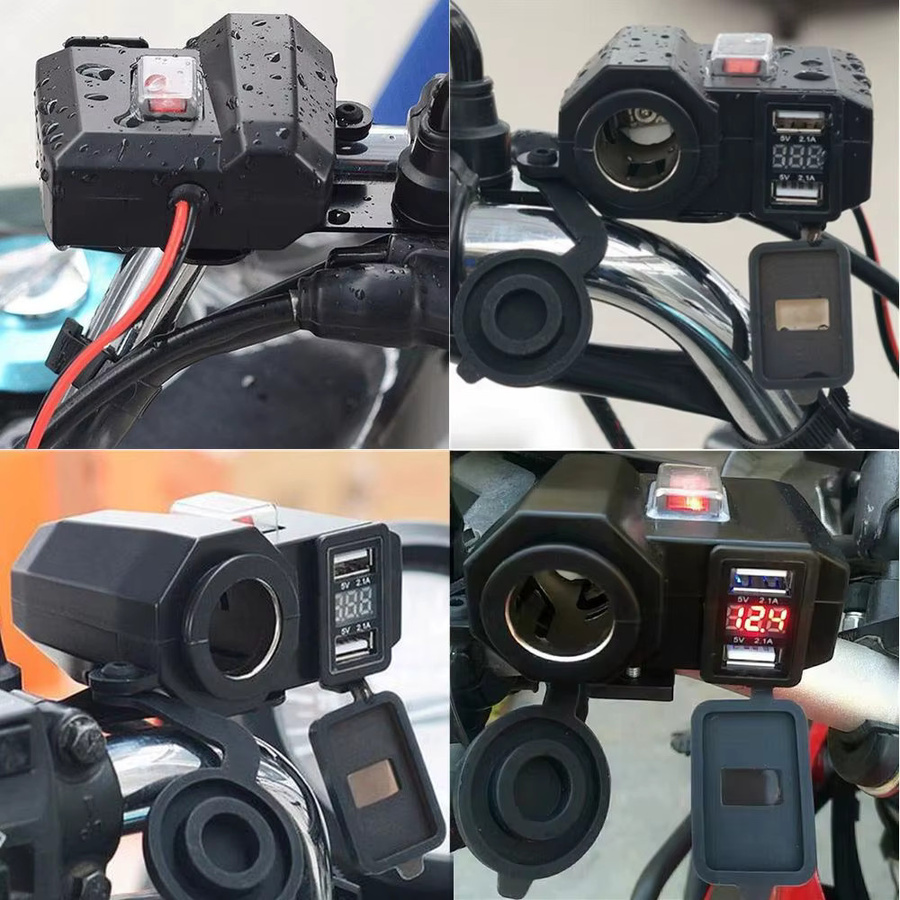 CSSPORT Dual USB Adapter für Motorrad und Roller mit LED Power Display und 12V Zigarettenanzünder Buchse, Wasserdicht, Schwarz - Bild 3