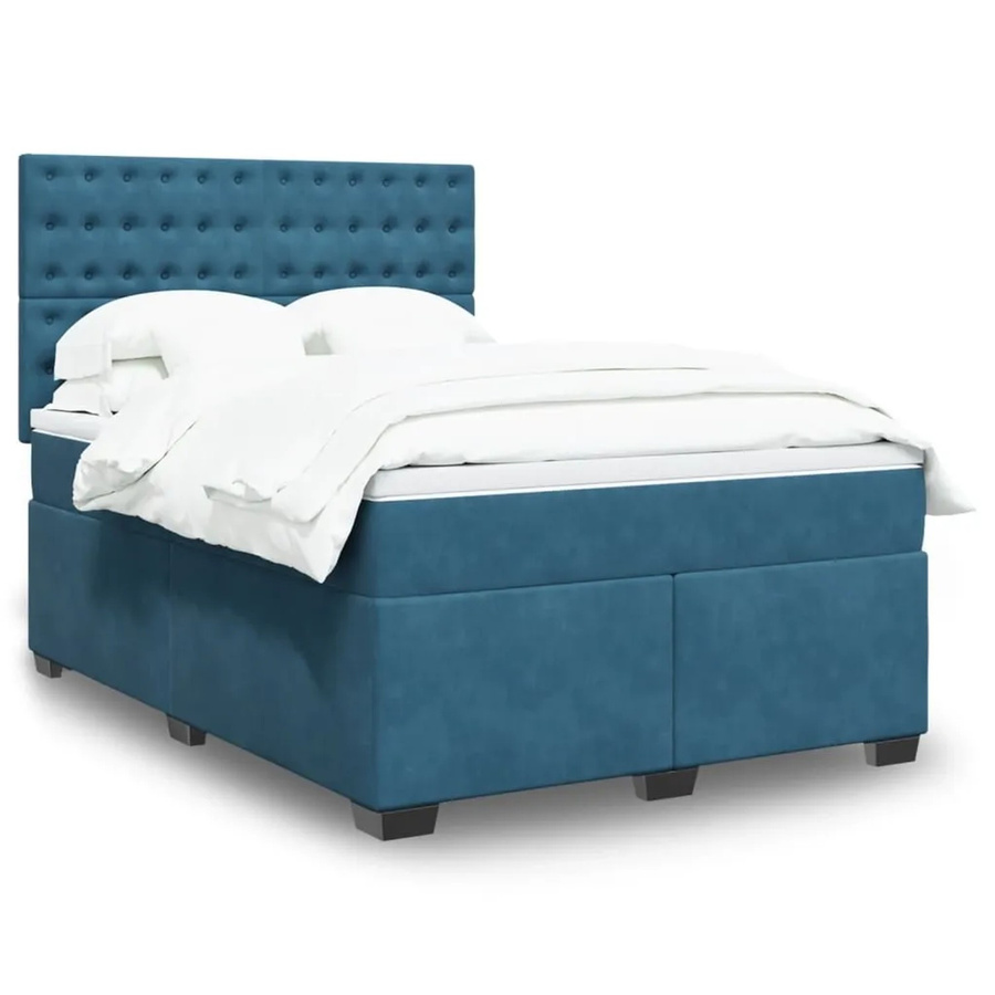 vidaXL Boxspringbett mit Matratze in Blau, Hybrid-Design mit USB-Ladeport und Unterbettbeleuchtung, Samt, B/T: 160 x 200 cm - Bild 2