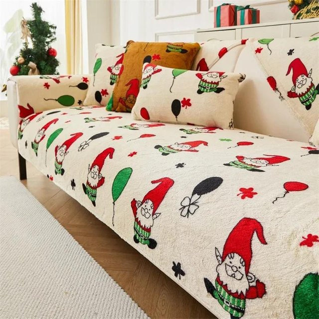 Weihnachtliche Sofa-Schonbezug aus Flanell in Weiß, rutschfeste Couch-Matte für das Wohnzimmer, B/H: 50 x 30 cm - Bild 1