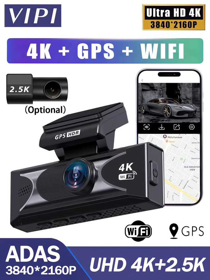MYOLSD Dash Cam mit Dual Objektiv, UHD 4K und 2,5K Auflösung, ADAS, WIFI, GPS und Nachtsicht, Schwarz - Bild 6
