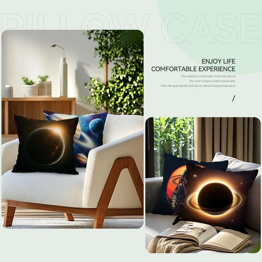 JFPillowPal 4er-Set Kissenbezüge mit Weltraum-Planeten-Motiv aus Polyester, quadratisch, B/B/B: 45 x 45 x 45 cm, Multicolour - Bild 4