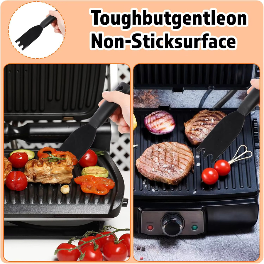 Antihaftbeschichteter Grillschaber-Spatel aus Nylon in Schwarz für George Foreman und andere Innengrills mit Reinigungsbürste und Rillen - Bild 6
