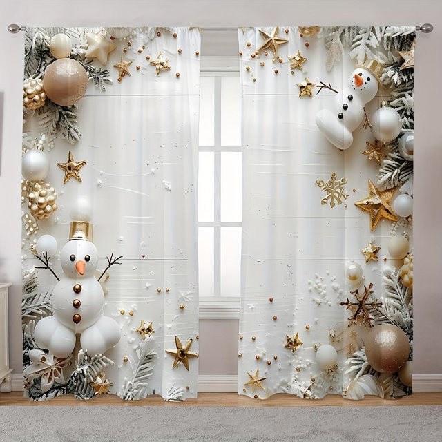 2-teiliges halbverdunkelndes Vorhang-Set mit Weihnachtsanhänger-Design in Weiß, lichtfilternd und wärmeisoliert, Breite: 100 cm, Höhe: 130 cm - Bild 1