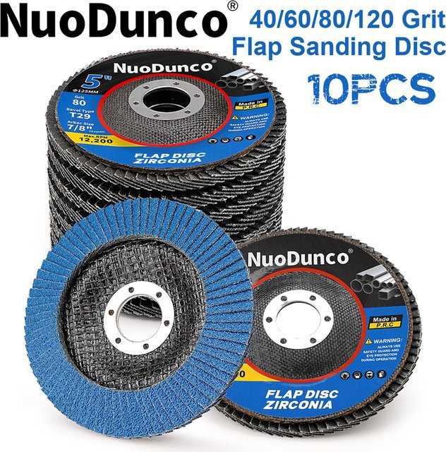 10 Stück NuoDunco Fächerschleifscheiben T29 für Winkelschleifer, Durchmesser: 125 mm, Farbe: Blau, Körnung: 40/60/80/120, zum Schleifen von Metall und Holz - Bild 1