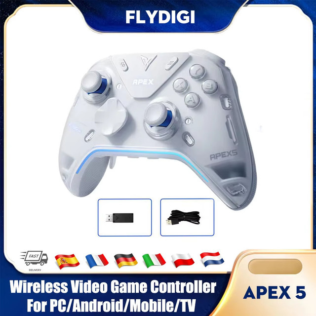 Flydigi Apex 5 Kabelloser Bluetooth Controller mit RGB-Beleuchtung und einstellbarem Joystick in Weiß für PC, Android und Mobilgeräte - Bild 1