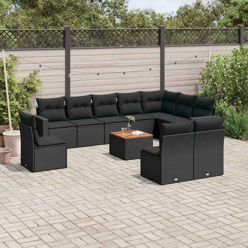 Vidaxl Garten-Sitzgruppe aus schwarzem Rattan mit Kissen im modernen Design - Bild 1