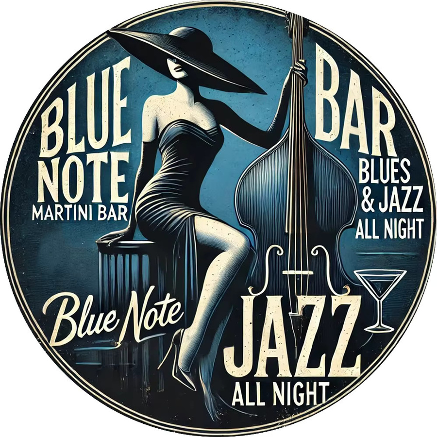 Potdemiel Blue Note Jazz Martini Bar Vintage Wandkunst aus Aluminium in Blau, Rund, Durchmesser: 20 cm - Bild 2