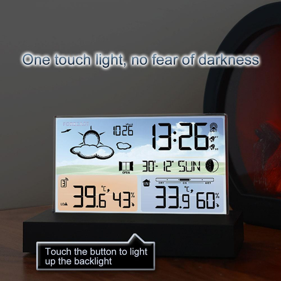 Tooarts Digitaler Wecker mit Temperaturanzeige, Luftfeuchtigkeit und Wettervorhersage, Tischuhr in Schwarz - Bild 7