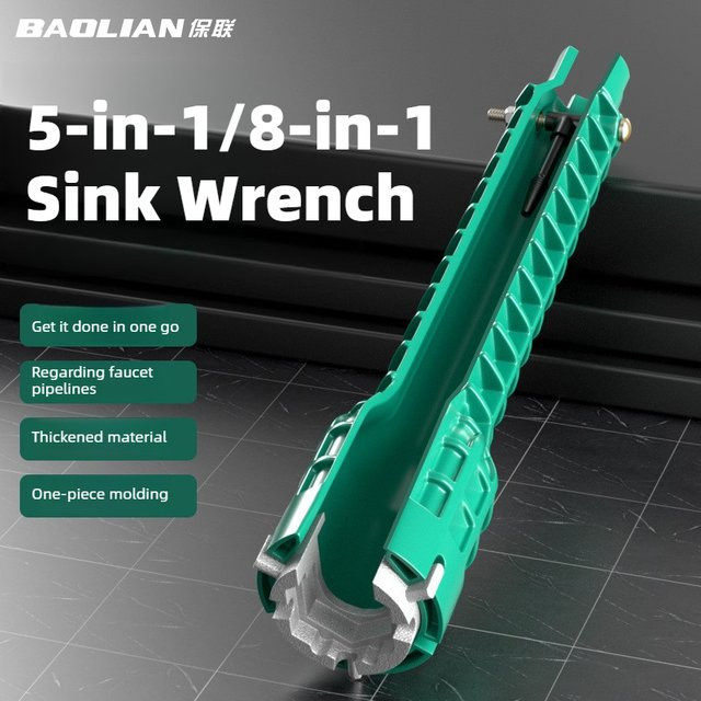 BAOLIAN 5 in 1 und 8 in 1 Waschbecken-Wasserhahn-Schraubenschlüssel Reparaturwerkzeug in Grün für Küche und Badezimmer - Bild 1