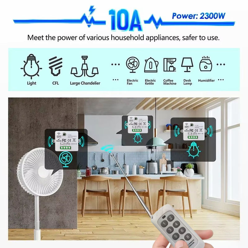 Kebidu Mini Wireless Smart Lichtschalter mit Fernbedienung 433 MHz RF Relais Empfänger 220 V in Weiß - Bild 2
