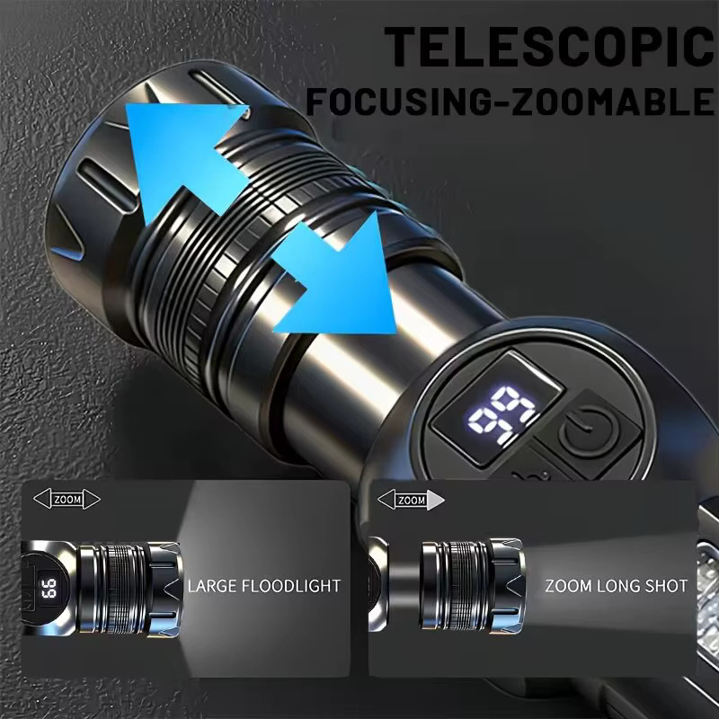 Mikenoon Taktische LED-Taschenlampe mit Magnet und Seitenlicht, USB-aufladbar, Schwarz - Bild 2