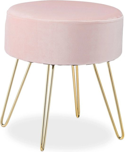 Relaxdays Hocker aus Samt und Metall in Rosa und Gold, B/T/H: 40 x 40 x 40 cm - Bild 1