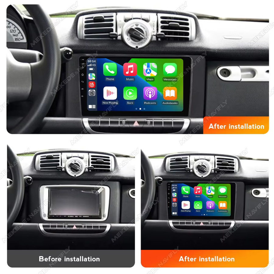 MEKEDE & NAVIFLY Android 14 Autoradio mit GPS und Carplay für Mercedes Benz und Smart Fortwo 451 (2011–2015), Multimedia MP5 Video Player, Schwarz - Bild 2