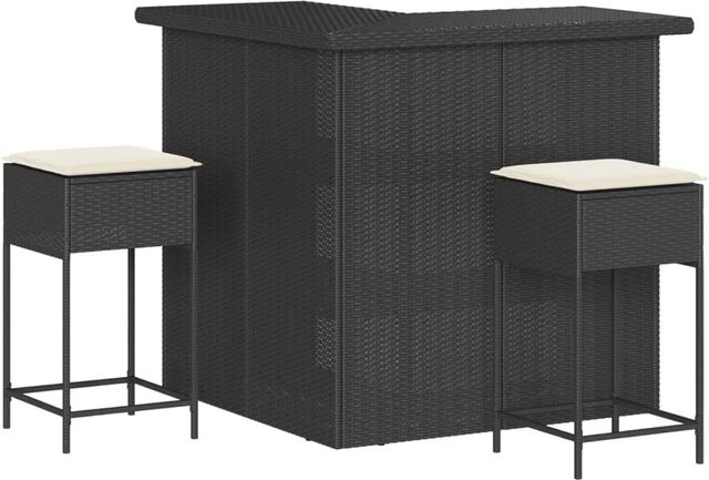 vidaXL 3-tlg Gartenbar-Set Modell 5 aus schwarzem Poly-Rattan mit Kissen und Stahlgestell - Bild 1