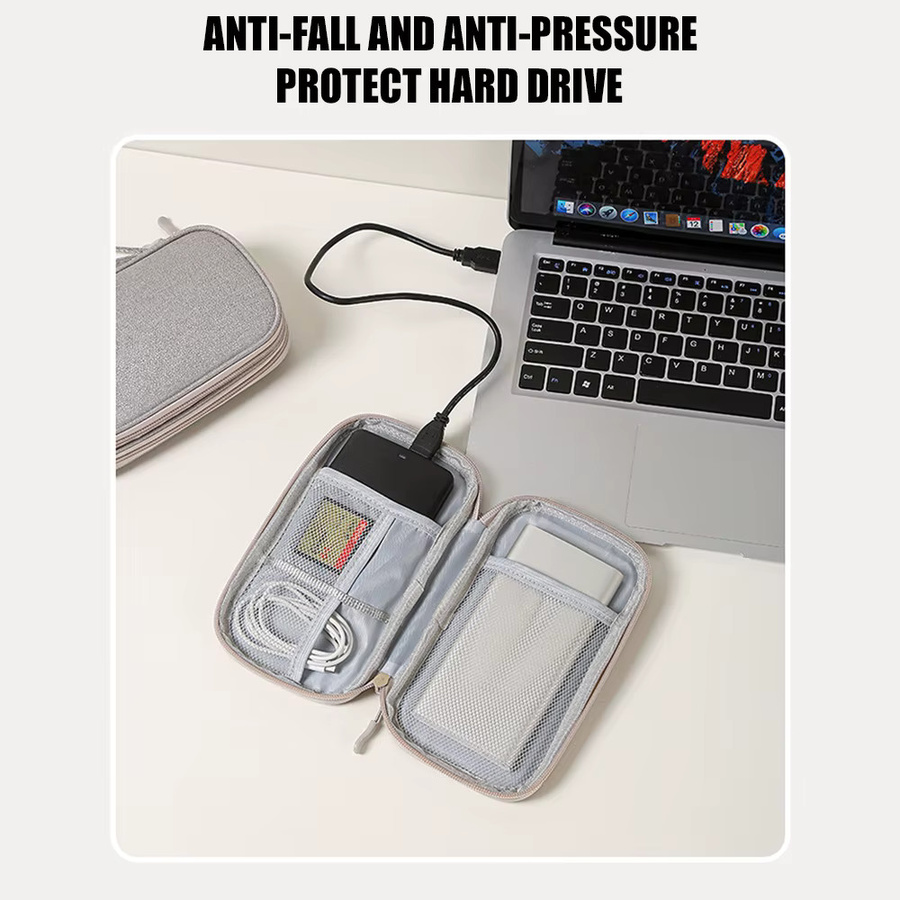 Tragbarer Kabel-Organizer aus wasserdichtem Oxford-Stoff in Grau zur Aufbewahrung von Powerbanks, Kabeln und Kopfhörern - Bild 3