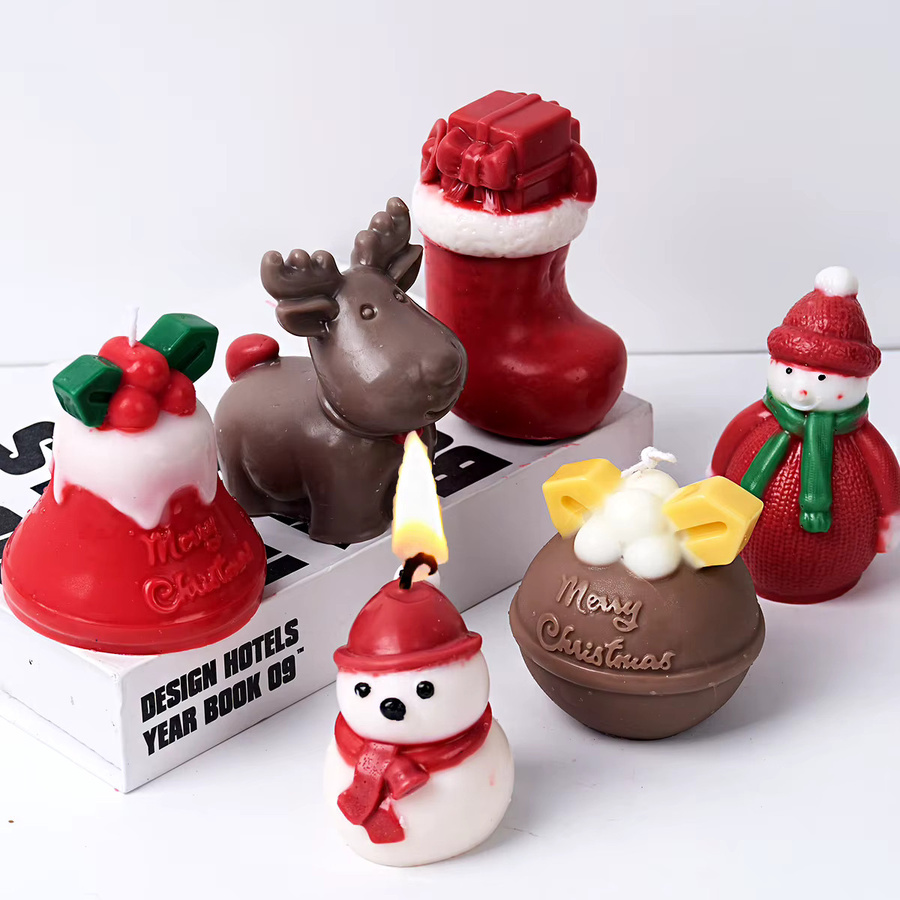 UDOCOOL Silikonform für DIY Weihnachtskerzen und Harzfiguren, Motiv Auswahl: Schneemann, Elch, Glocke, Socke, Farbe: Mehrfarbig - Bild 5