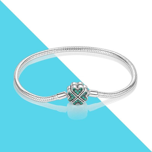 Hapour Armband 925 Silber, Schlangenkette, Kleeblatt Verschluss, Damen - Bild 1