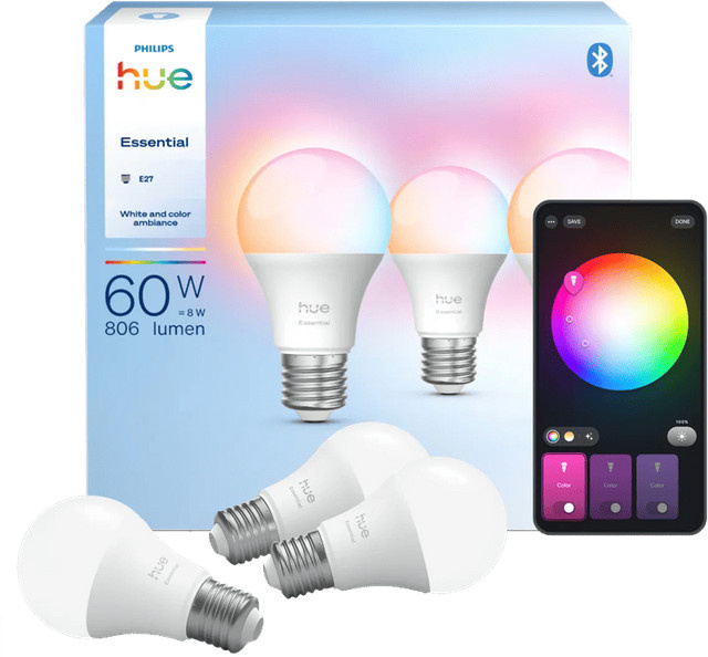 Philips Hue Essential A60 LED Smart Bulb E27 White & Color Ambilight 3er-Pack - Bild 1