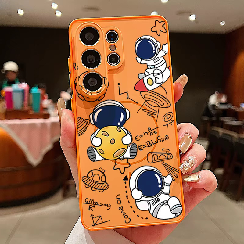 Magnetische Handyhülle mit Astronauten-Druck für Samsung Galaxy S26 S25 S24 S23 S22 Ultra Edge FE A56 A37 A16 A55 A36 A17 in Orange - Bild 3