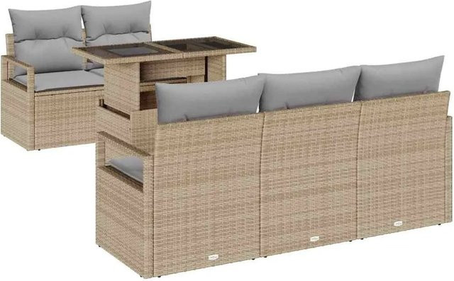 vidaXL Sofa Set 6-teilig aus Poly-Rattan in Beige und Grau mit Kissen und L-Form - Bild 1