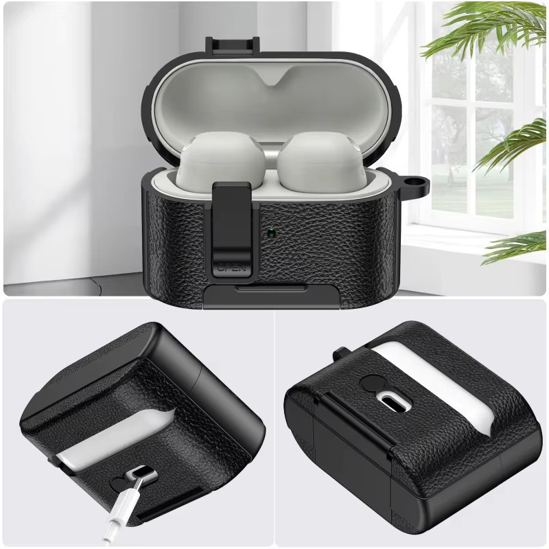 Sony WF-1000XM6 Bluetooth-Headset-Hülle mit Litschi-Muster und Handyhalter - Bild 2