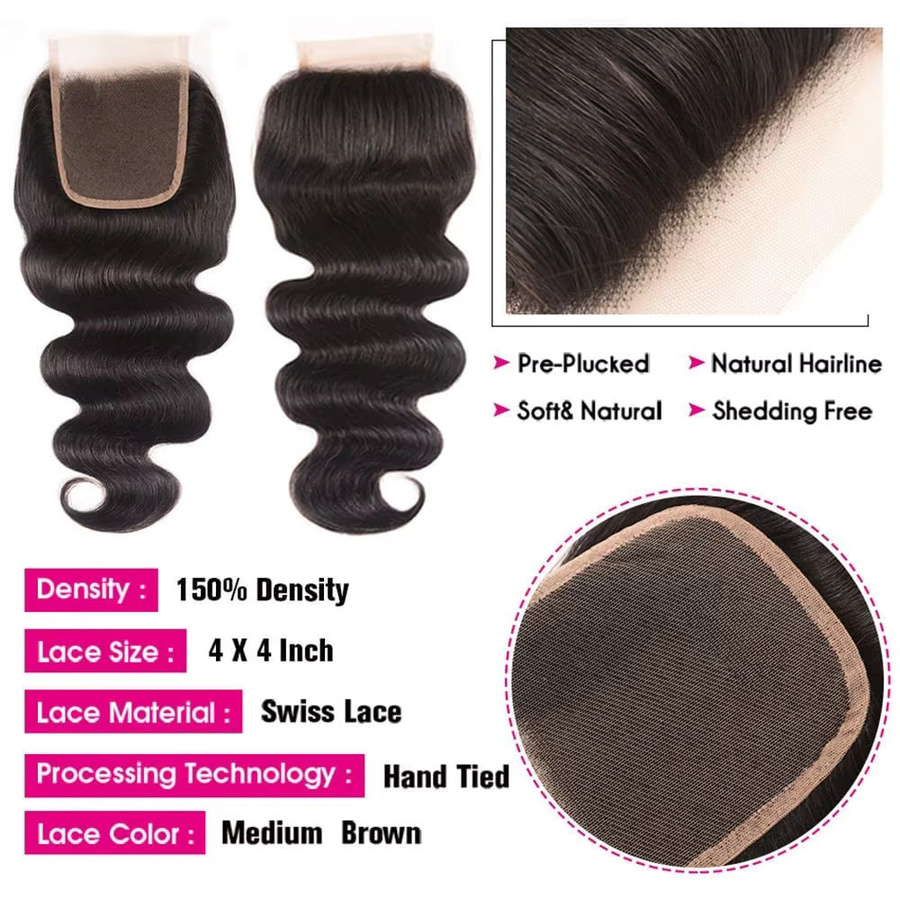 FUGANGXIU Body Wave Echthaar-Bündel, 3 Bündel, Remy-Qualität, Damen - Bild 3