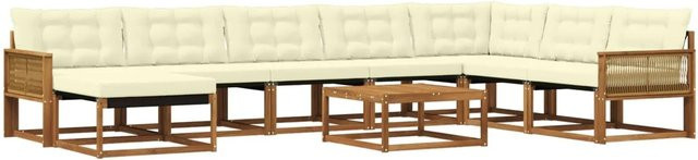 vidaXL Outdoor-Sofagarnitur aus Massivholz Akazie mit 9 Teilen in Natur und Creme mit Textilene-Elementen und wetterfesten Kissen - Bild 1