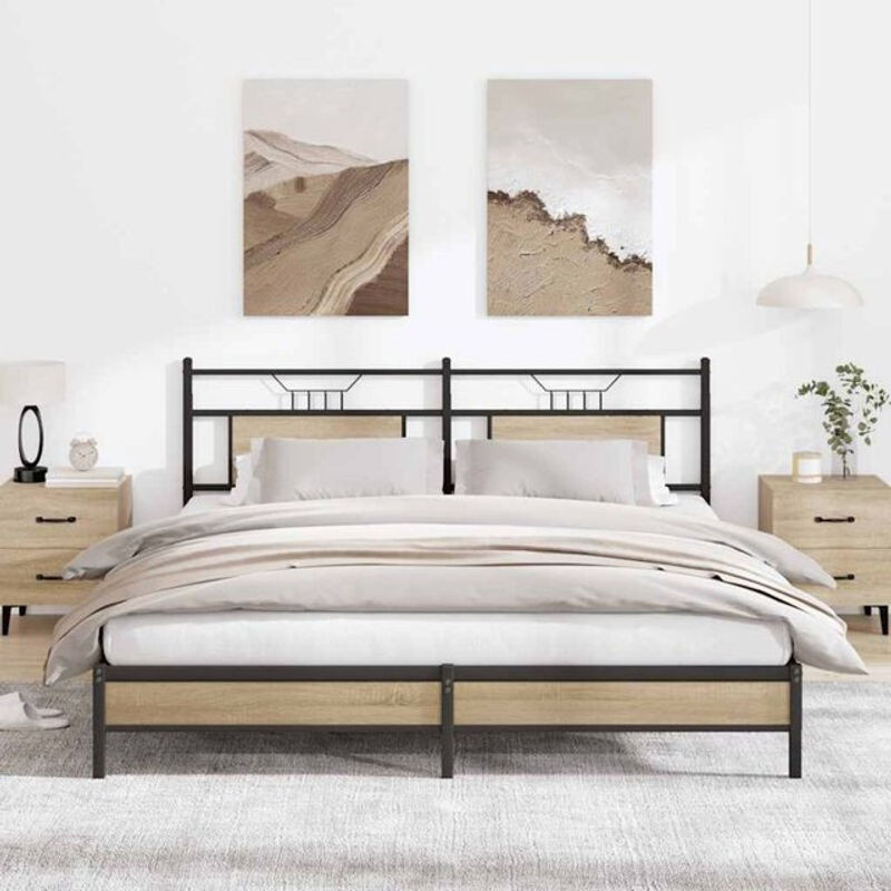 Bettgestell aus Holzwerkstoff und Metall im Industrial-Design von Vidaxl, Farbe Eiche Natur Braun, B/T/H: 160 x 200 cm - Bild 1