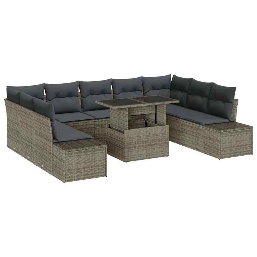 vidaXL Garten-Sofa-Set aus Poly Rattan in Grau mit 10 Teilen und integriertem Speicher - Bild 2