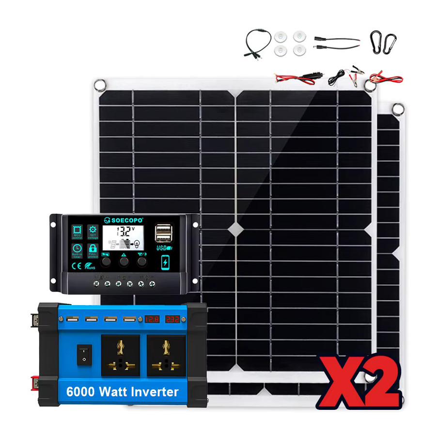SOECOPO 6000W Solarsystem Kit mit 2x 300W Solarmodulen, 100A Controller und Wechselrichter für Camping und Home in Schwarz - Bild 6
