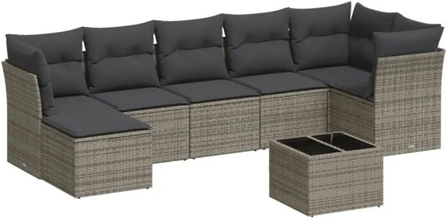 vidaXL 8-teilige Garten-Sofagarnitur aus Poly-Rattan in Grau mit Kissen aus Polyester und pulverbeschichtetem Stahl - Bild 1