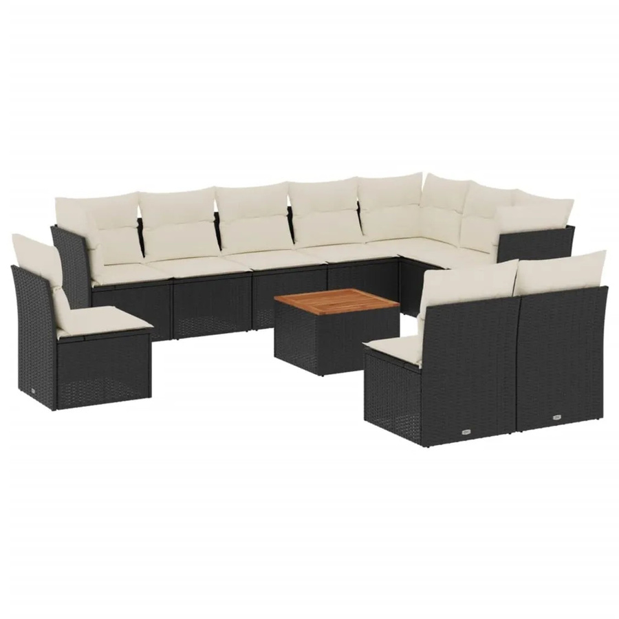 vidaXL 11-tlg. Garten-Sofagarnitur aus Polyrattan mit Kissen in Schwarz und Cremeweiß - Bild 2