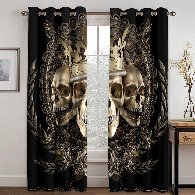 Yiran Furniture Vorhangset Skelett Schönheit Design in Schwarz, 2er-Set aus Polyester, semi-transparent, mit Ösen, Breite: 100 cm, Höhe: 130 cm - Bild 1