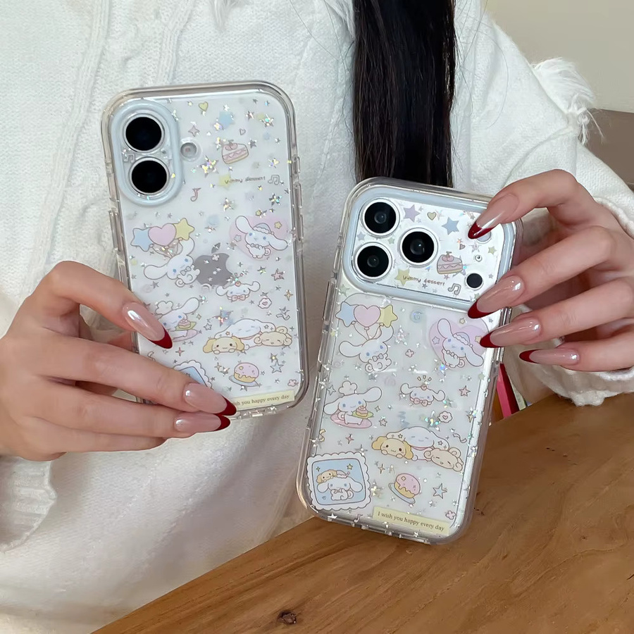 Sanrio Cinnamoroll Handyhülle mit Glitzer-Sternen für iPhone 17 16 15 14 13 Pro Max, transparente weiche TPU Hülle - Bild 4