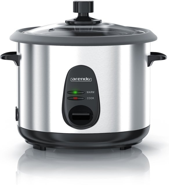 Arendo Elektrischer Reiskocher mit Warmhaltefunktion und Dampfgaraufsatz, 500W, Silber, 1,5 Liter - Bild 1