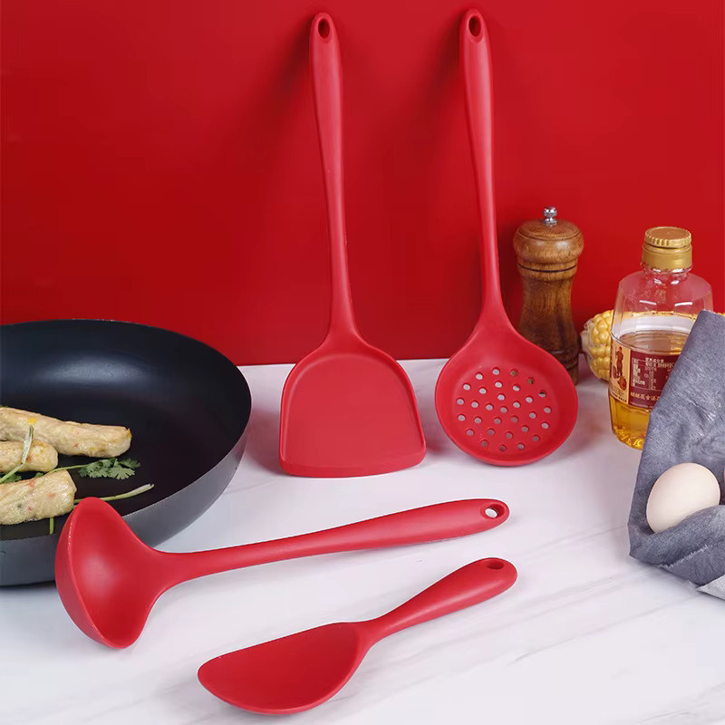 Venlohome Silikon Küchenutensilien Set aus hitzebeständigen Spateln, Schaufeln, Suppenlöffeln und Reisschaufeln in Schwarz und Rot - Bild 3