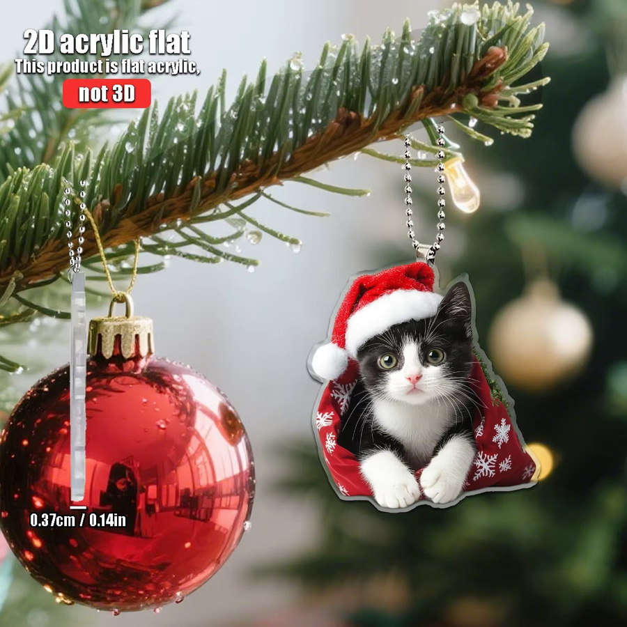 Weihnachtsbaum-Anhänger mit Katze im roten Umhang aus Acryl für deine Weihnachtsdekoration - Bild 3