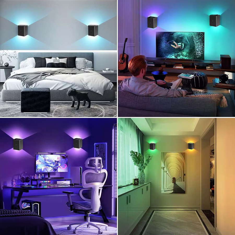 Dimmbare RGB LED Wandleuchte mit Fernbedienung und Akku, Schwarz, Up-Down Lichtdesign - Bild 5