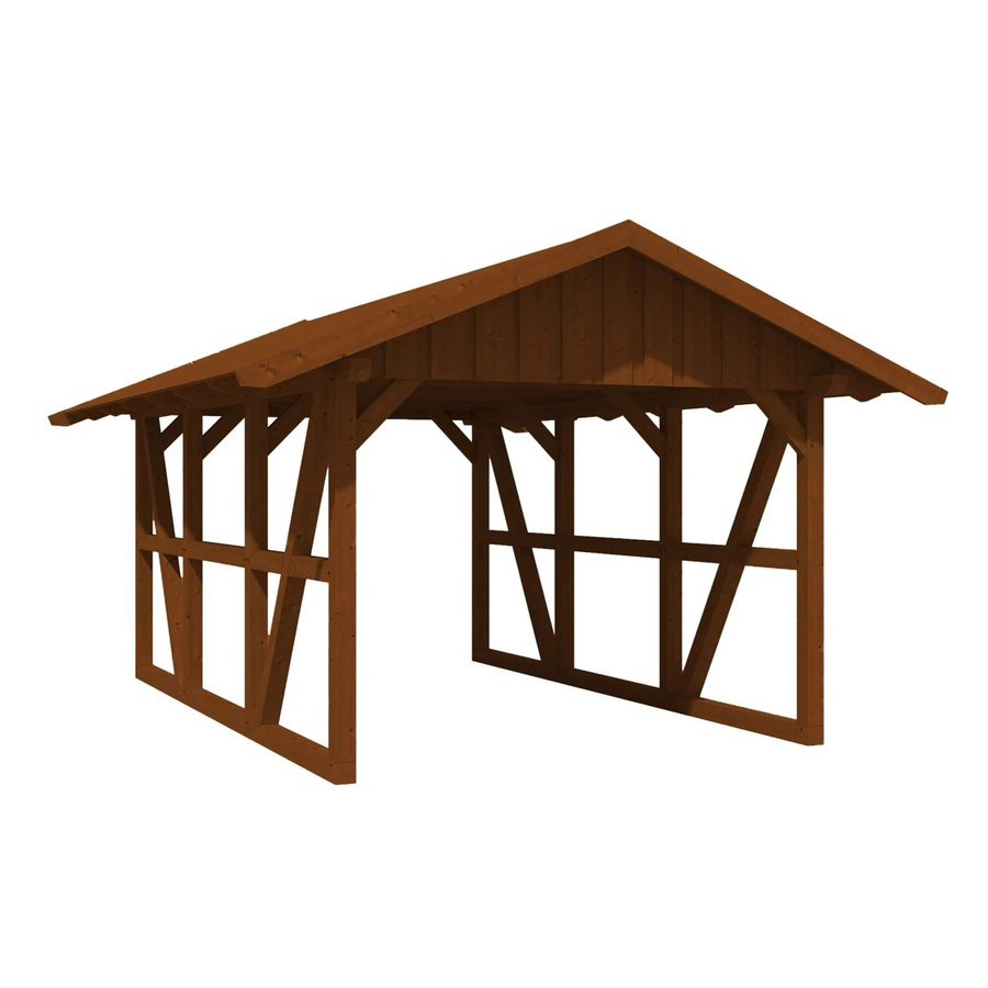 Skan Holz Carport Schwarzwald aus Fichtenholz mit Dachschalung in Nussbaum Braun, Breite: 424 cm, Tiefe: 600 cm - Bild 2