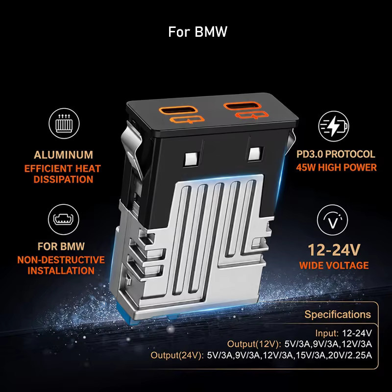 TRMODS Dual PD3.0 USB-C Autoladegerät 45W Schnellladegerät Adapter in Schwarz für BMW 3/5/7 Serie und X1 X3 X5 - Bild 4
