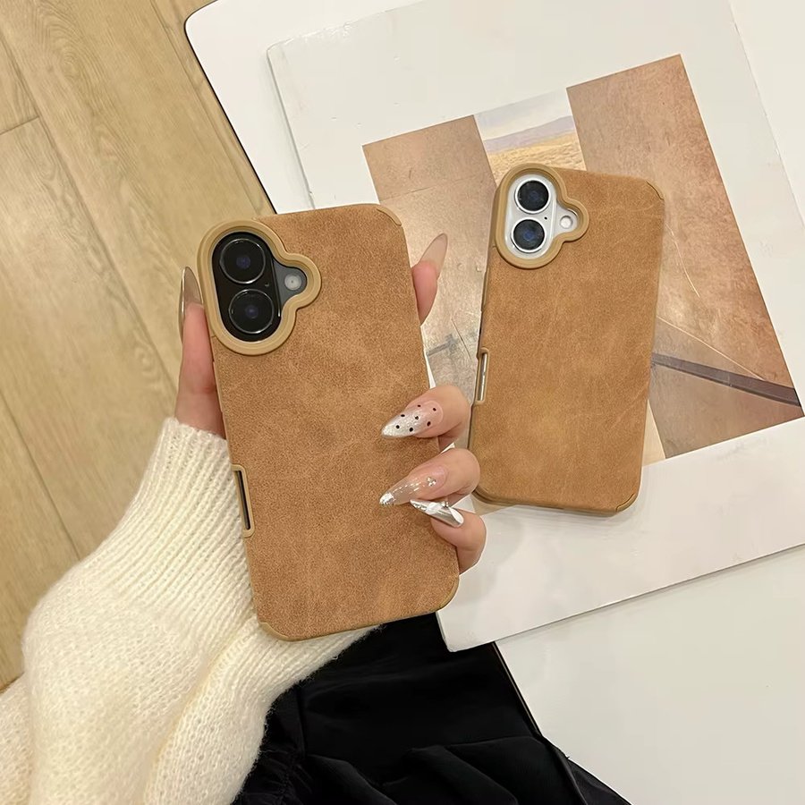 Stoßfeste Silikon-Handyhülle aus weichem Leder für iPhone 17 Pro Max, 16, 15, 14, 13, 12, 11 in Braun - Bild 3